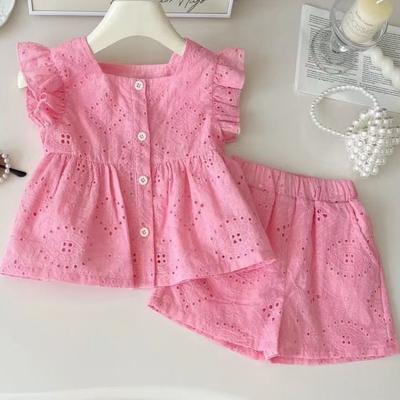 Girls Summer Pink Cotton Cap Sleeve Top And Shorts Set Baby Girl Two Piece Outfit Casual Soft Breathable Clothes