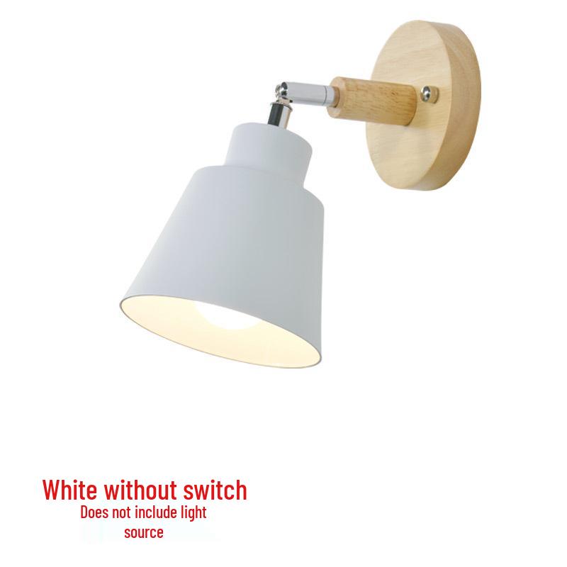 Modern Minimalist Nordic Macaron Bedside Wall Lamp with Wooden Pull Switch for Living Room or Restaurant Decor