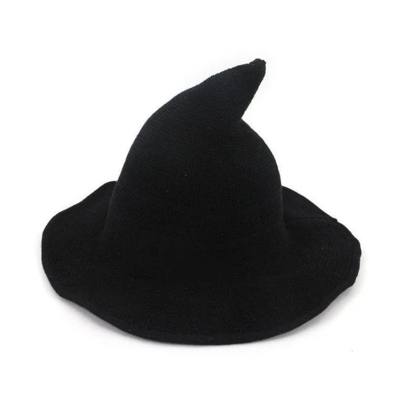 

Mystery Witch Hat Halloween Witch Hat Costume Wool Knitting Party Cosplay Masquerade Party Decoration Accessories 56-58cm чёрный