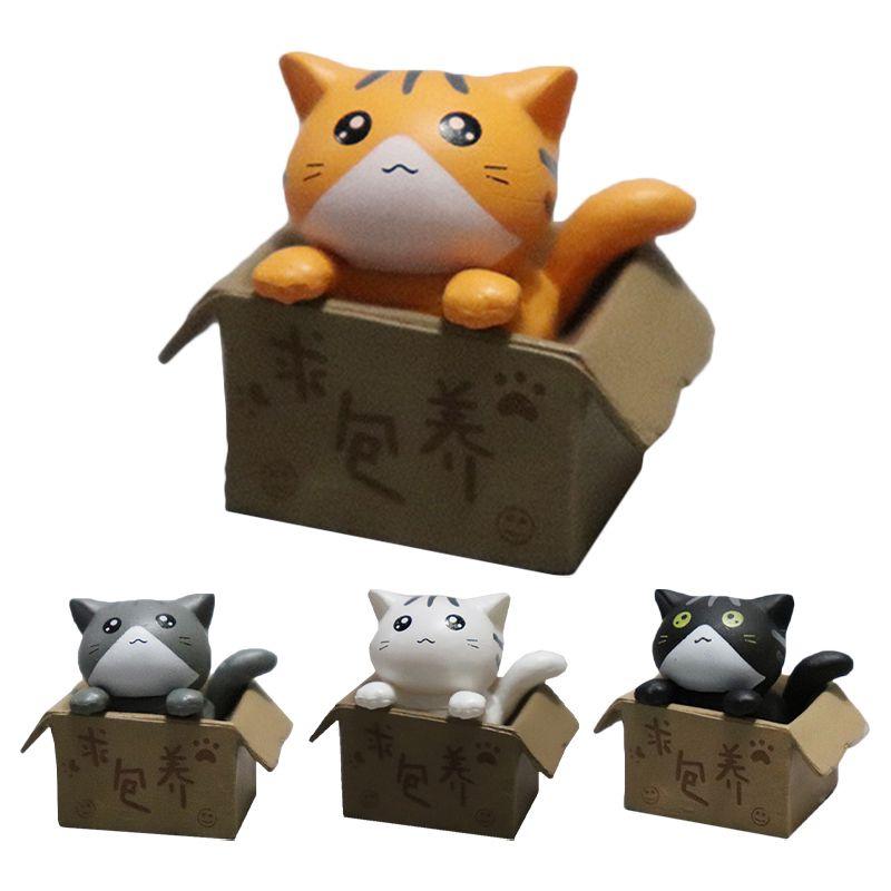 Niedliche Cartoon-Katzenfiguren zum Sammeln und Dekorieren Set mit 4