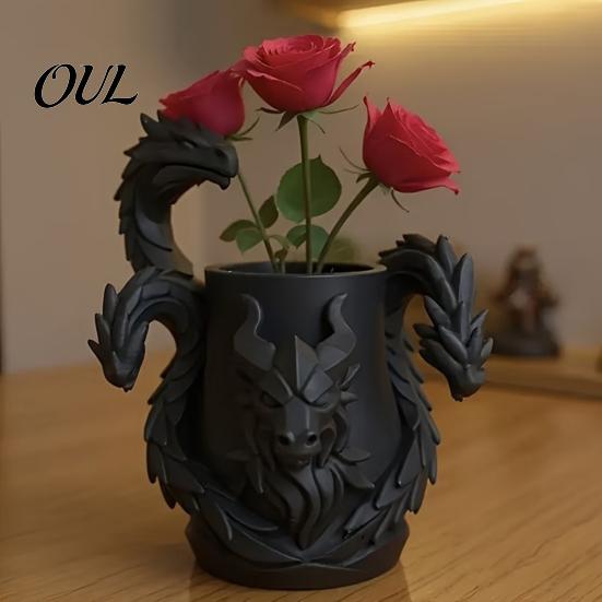 3D Printed Desk Organizer Three-Headed Dragon Pen Holder, Fantasy Organizer, Decorative Flower Vessel Realistic Scale Details Ornament for Pens