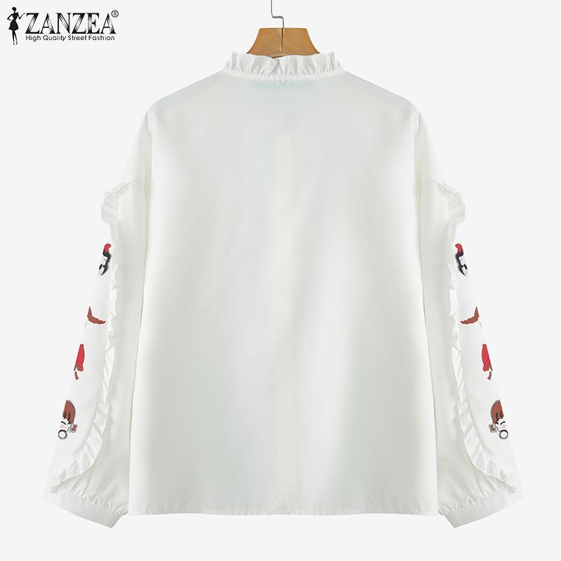 ZANZEA Bluză casual de damă cu gât rotund, imprimeu patchwork, mâneci lungi