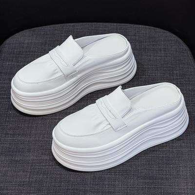 Été 2025 Chaussures en Cuir Véritable Femmes Sandales à Plateforme Mode Dames Marque Chaussures Blanches Augmentant la Hauteur 8cm