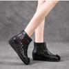 Johnature Genuine Leather Summer Hollow Out Boots Retro Handmade Round Toe Breathable Wedge Sandals Women's Shoes