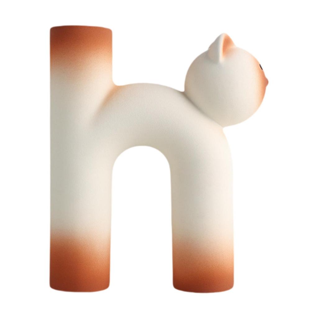 Cat Shaped Ceramic Vase Cute U Tube Birthday Gift Kitty Decorative for Living Room