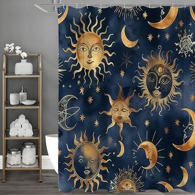 Gothic Astrological Sun God Moon Shower Curtain, Bathroom Decorative Shower Curtain, Waterproof Shower Curtain with Hooks