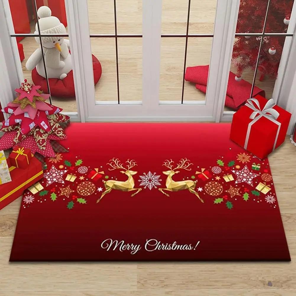 

Christmas New Year Atmosphere Sense Flannel Carpet Non-Slip Absorbent Floor Mat Indoor Decoration 40x60cm