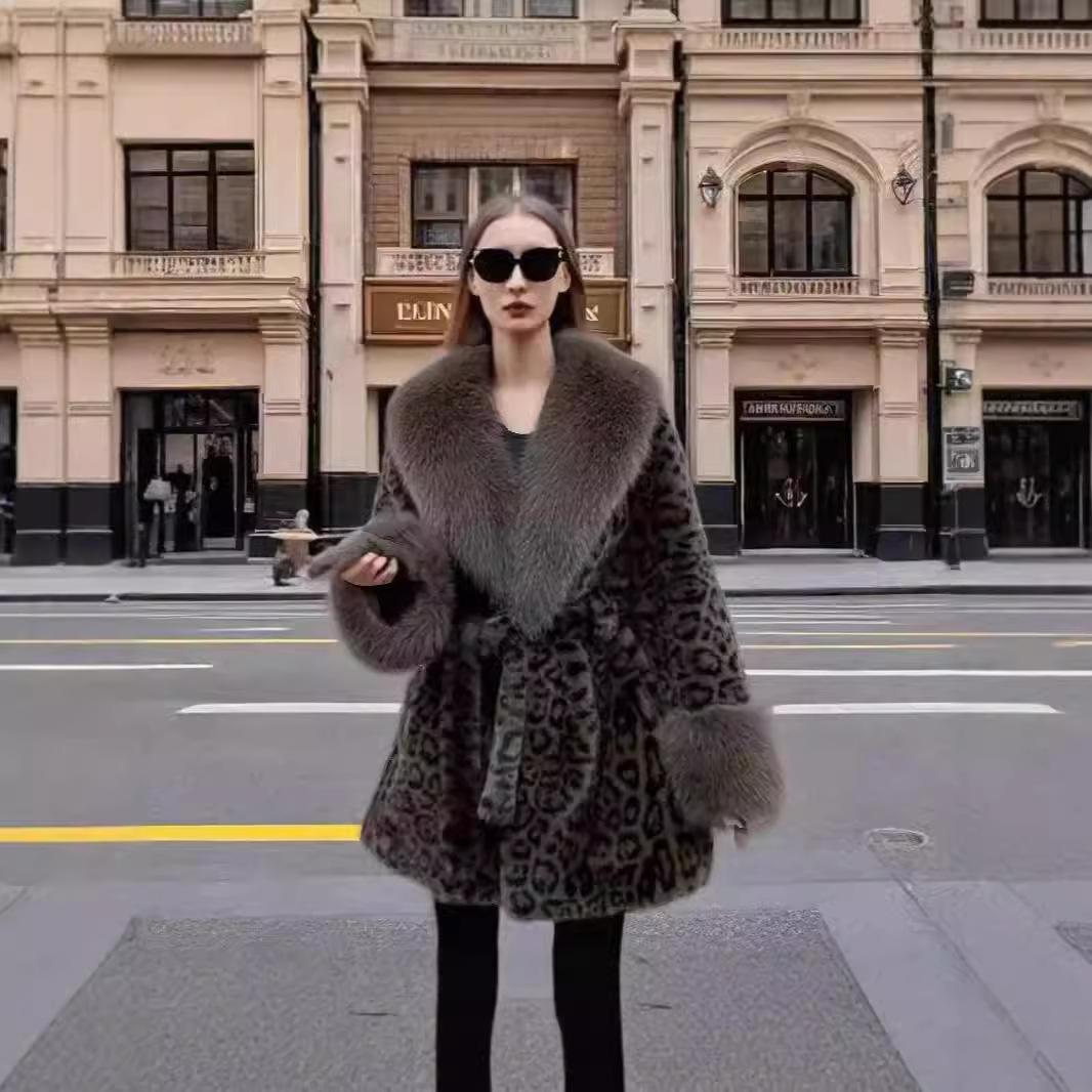 

Леопардовый принт Норковый мех Норковая шуба Короткий стиль 2025 Зимняя мода Новая норковая шуба Искусственный мех Имитация меха норки One size fits all леопардовый