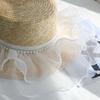 Summer Pearl Lace Mesh Hat Women's Straw Straw Hat Street Photography Styling Beach Hat Elegant Flat Top Hat