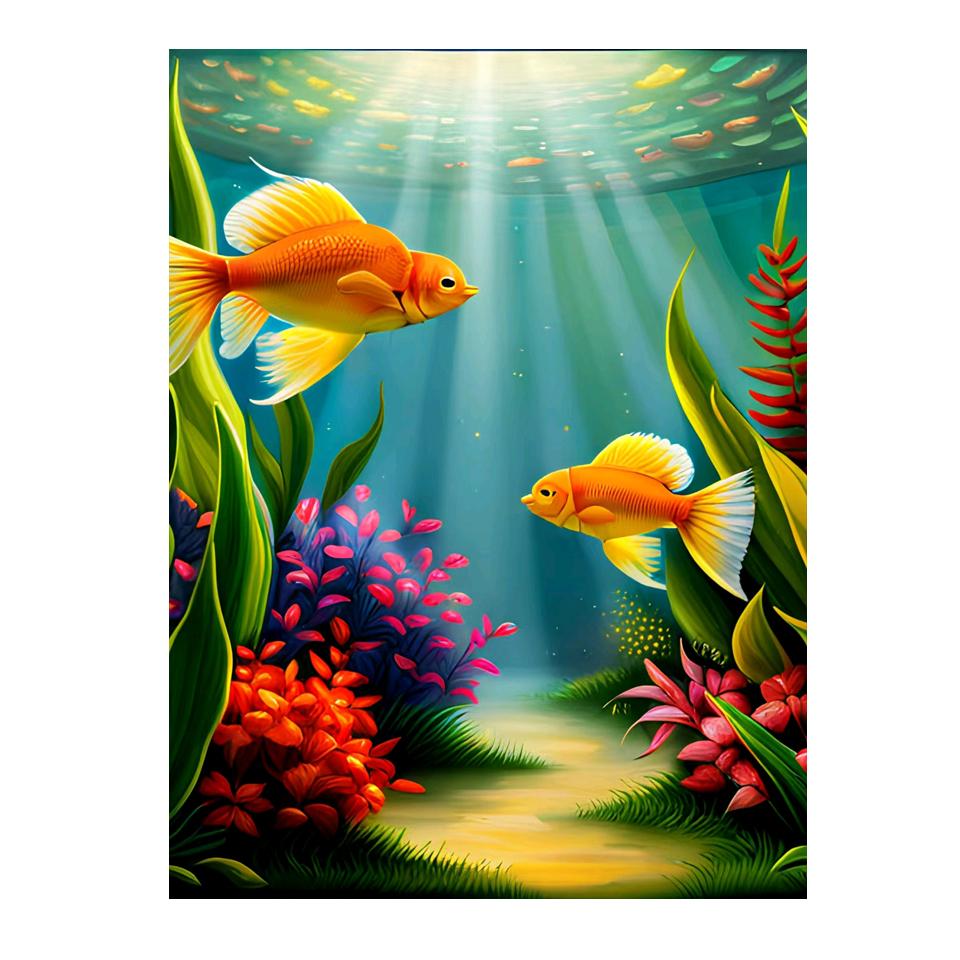 5D Pond Fish DIY Diamond Painted Fish Mosaic Art Diamond Embroidery Kit Handmade Inlaid Home Decoratio
