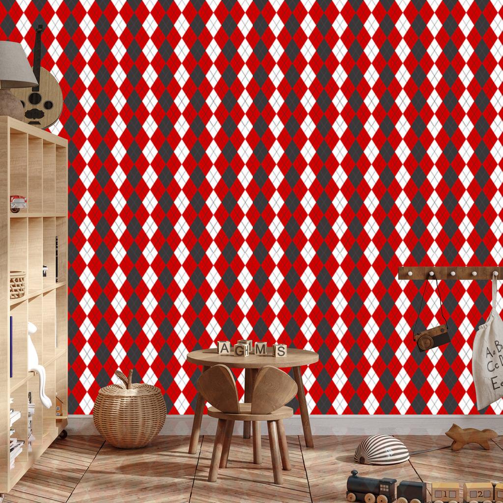 Red Checkered Wallpaper, Red, Coral, and White, 50x1000