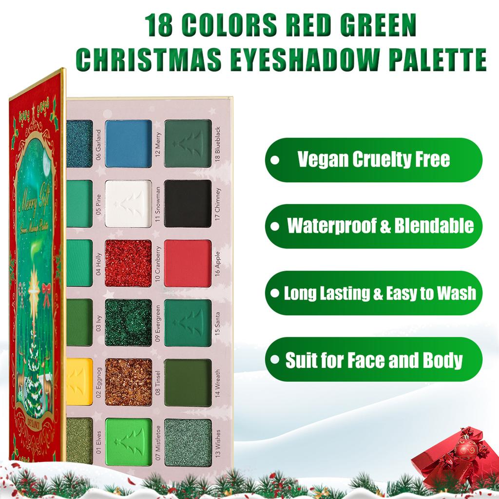 Festive Christmas Makeup Palette with 18 Matte Shades Intense Color Payoff, Waterproof & Long-Lasting Wear For Face and Body Art