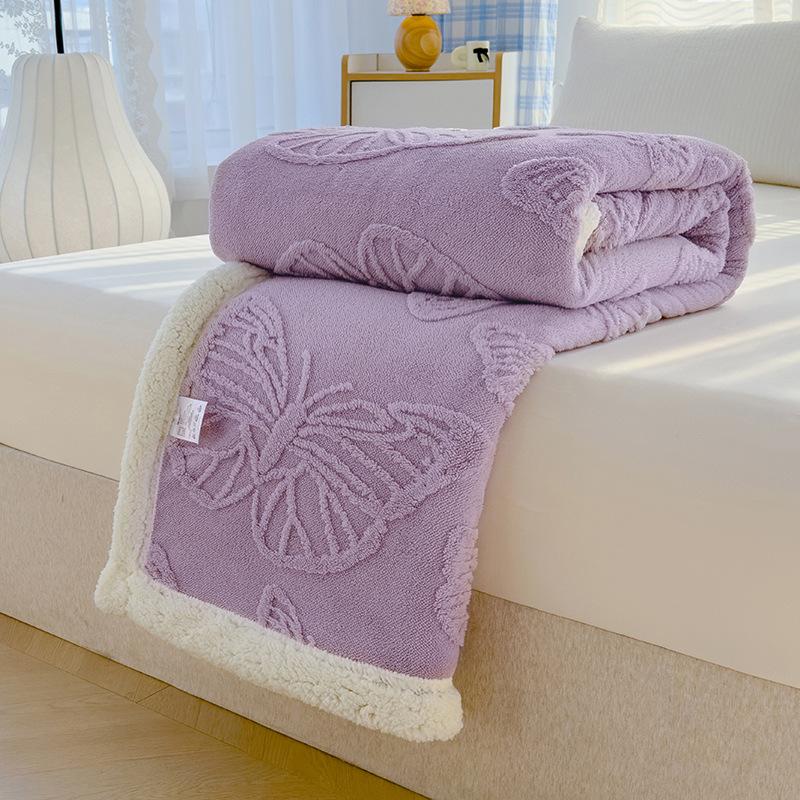 Soft and Comfortable Solid Color Butterfly Jacquard Multi-functional Nap Blanket All Seasons Bedroom Warm Blanket