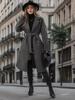 2025 New Style Women's Extra Long Wool Trench Coat with Dragon and Phoenix Design, Tie Belt, and Turn-Down Collar.