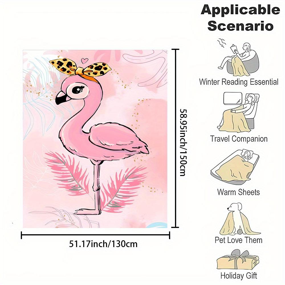 Cute pink cartoon flamingo Flannel printed blanket suitable for all seasons suitable for living room office sofa and travel