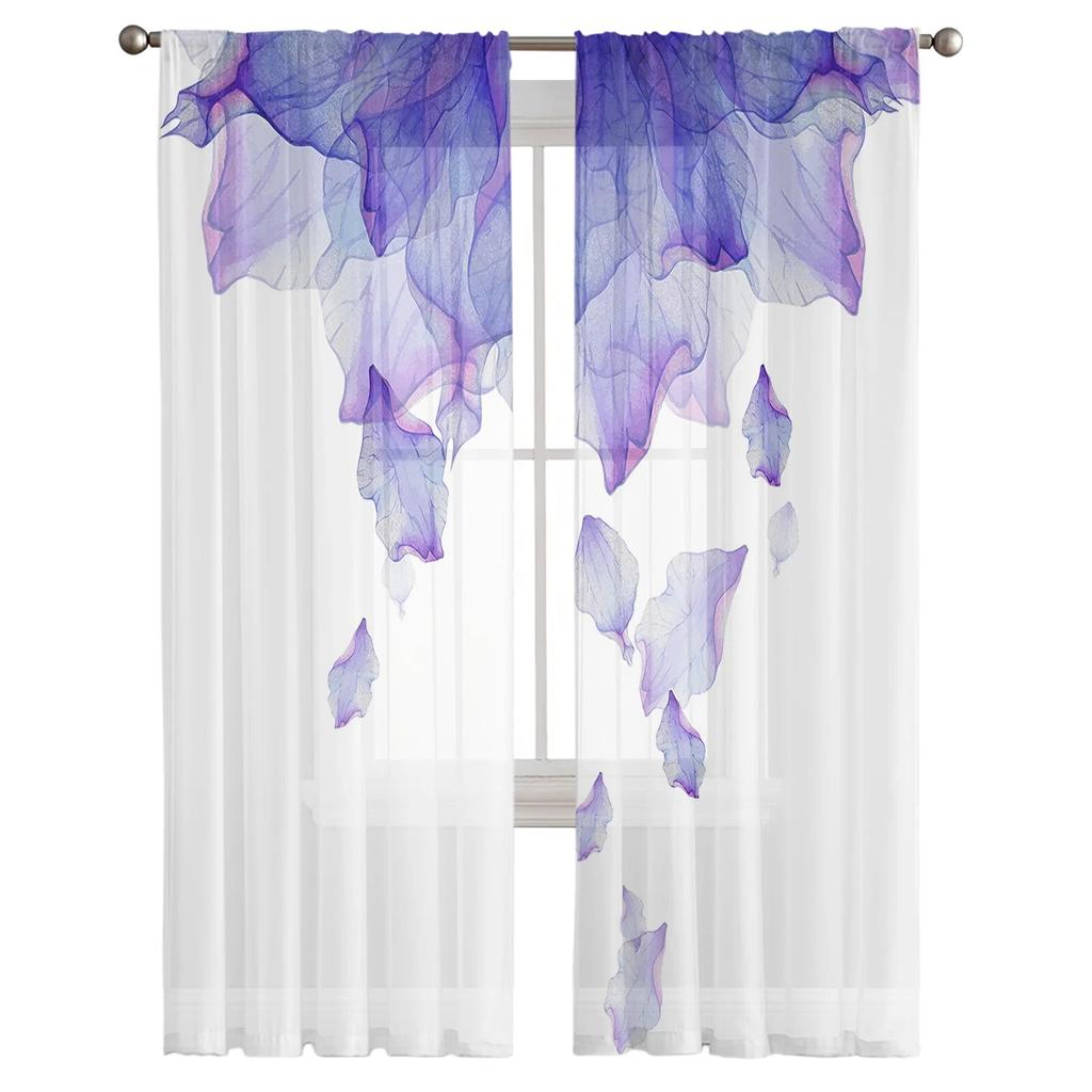 Gradient Flower Purple Tulle Curtain For Living Room Bedroom Kitchen Decoration Window Voiles Tulle Curtain