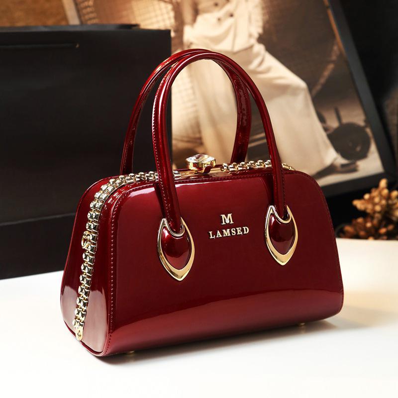 Patent Leather Mom's Handbag: Fashionable Genuine Leather Crossbody Shoulder Bag