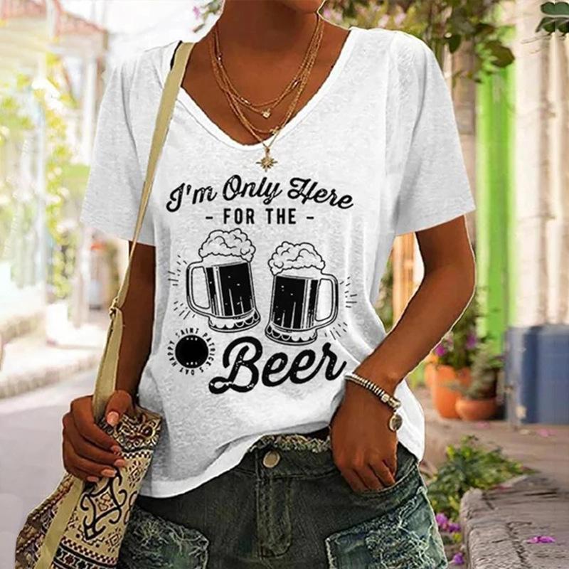 Summer V-neck 3D Printed Top Fashionable Casual Short Sleeved Women's T-shirts