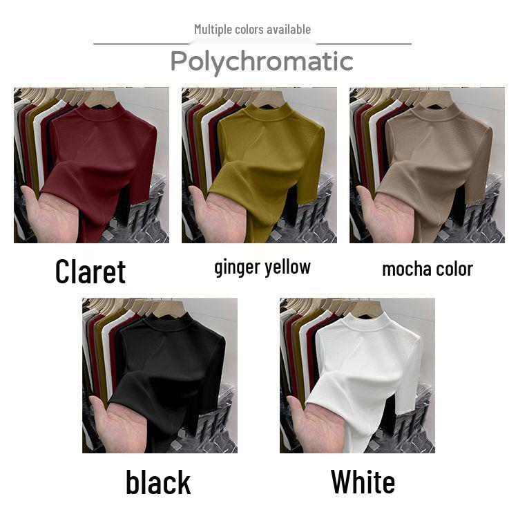 Chic High-Neck Slimming Mid-Sleeve Top (1/2 Piece) - Fashionable Natural Shoulders, Ideal for Spring/Autumn Layering, Body-Conscious Women's T-Shirt