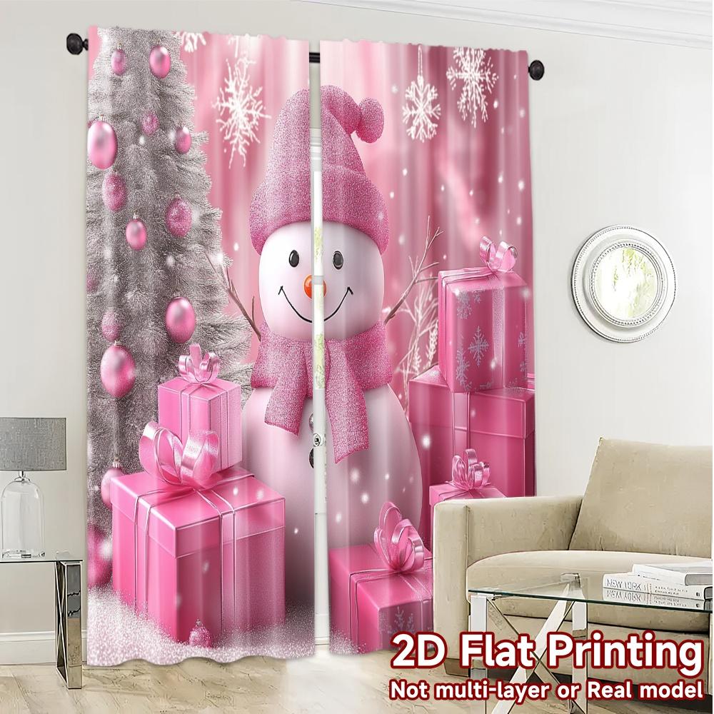 2pcs,Curtains Cute Pink Snowman Gifts (2) Popular Window Curtain Semi-Sheer Curtains Art Deco Festive Use for Bedroom Living