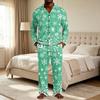 Men's Christmas Pajama Set with Button Down Shirt and Straight Leg Pants, Casual Print Sleepwear Two Piece Outfit, Festive Holiday Loungewear