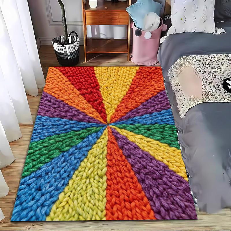 Tappeto Tappetino con Motivo a Maglia Arcobaleno - Tappetino Decorativo Colorato per la Casa Adatto per l'uso come antiscivolo per soggiorno camera da letto divani