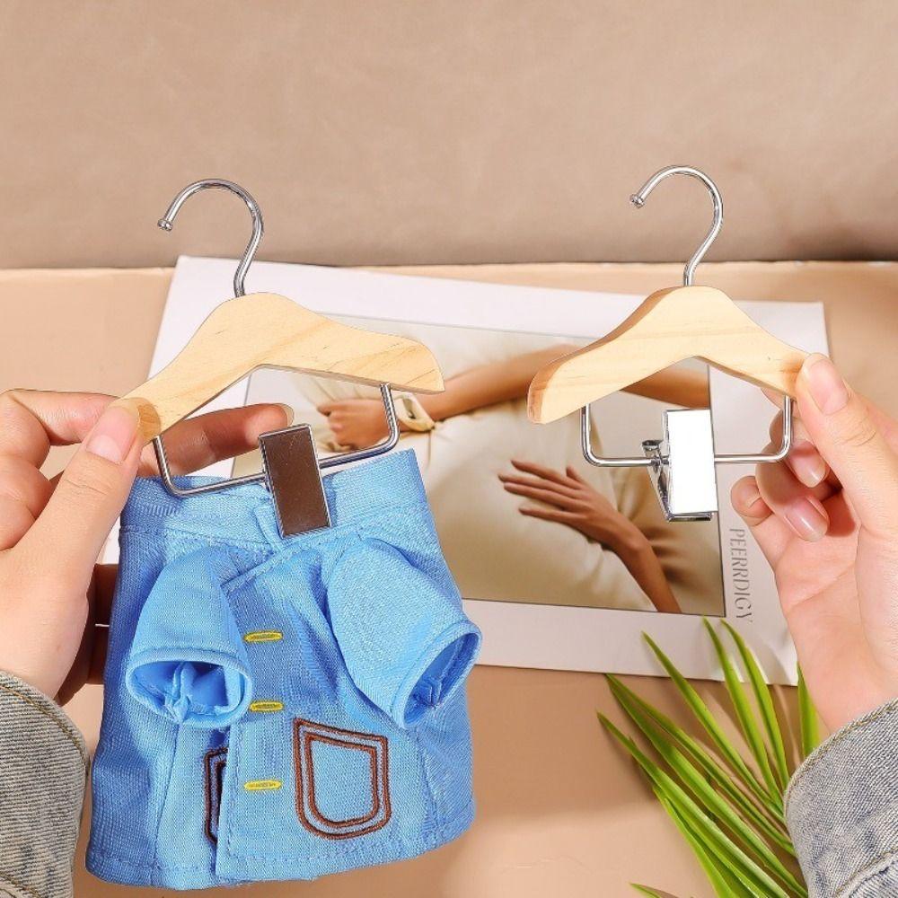 Solid Wood Kids Hanger with Clip Coat Hanging Rack Portable Mini Hanger