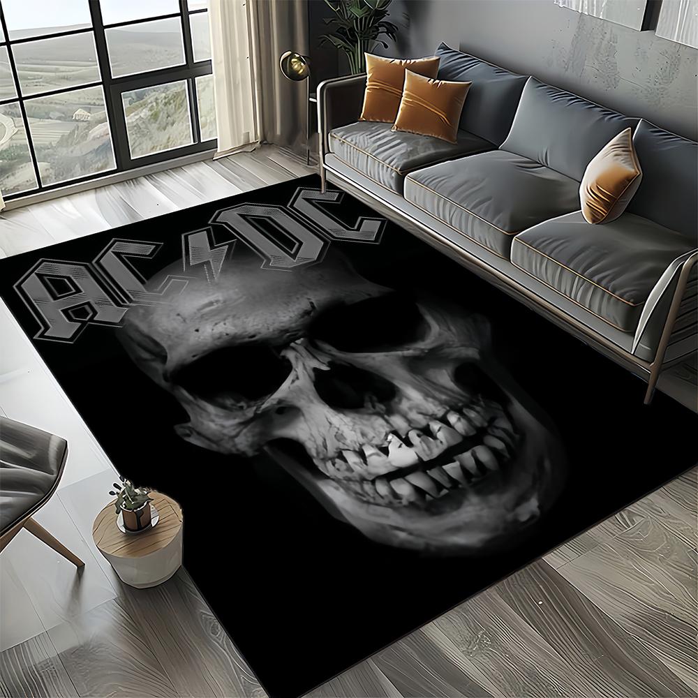 3D AC-DC Rock Band Cartoon Teppich Groß, Teppich für Wohnzimmer Schlafzimmer Sofa Fußmatte Dekoration, rutschfeste Bodenmatte für Kinder