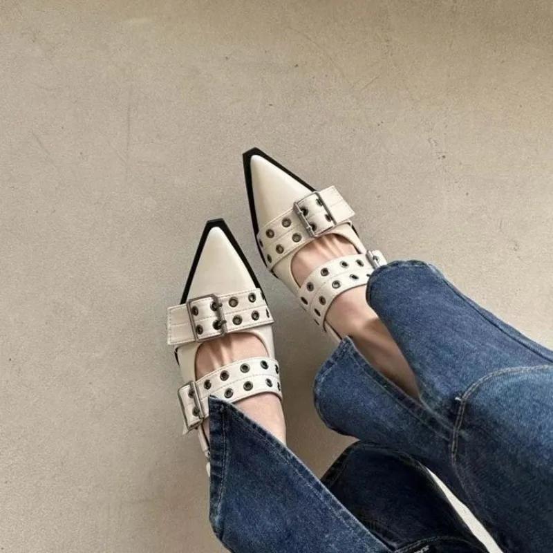 New Women Chunky Sandals Summer Shoes Fashion Mid Heels Pointed Toe Party Shoes Brand Casual Shoes Mujer Slippers Zapatos