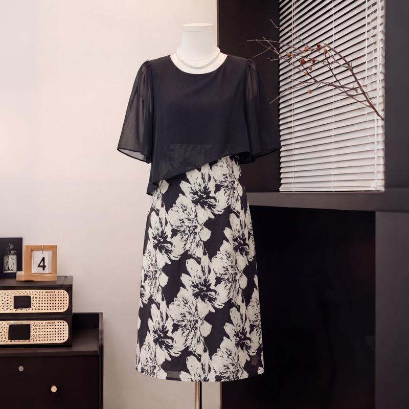 Elegant Chiffon Patchwork Summer Dress Set 4XL