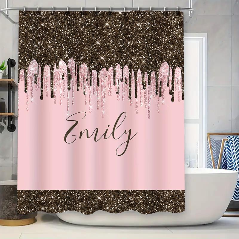 

Shower Curtain Custom Name Color Glitter Gold Dripping Design Waterproof Fabric Pink Shampoo Bath Mat Decoration Ho W60H190(CM)-1 Pcs