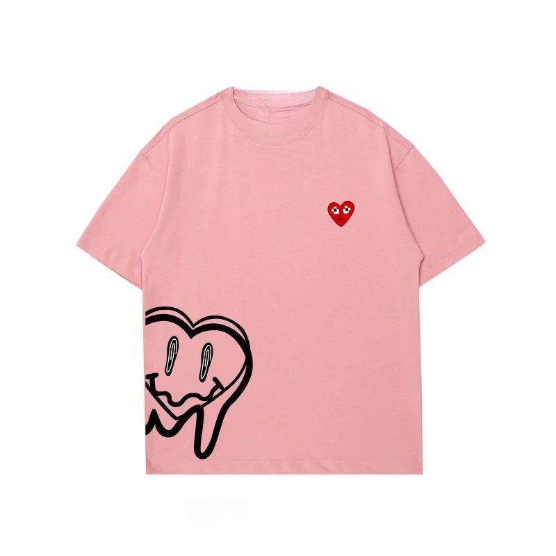 Pure Cotton Love Printing Loose Short-sleeved T-shirt Women's Summer Trend Couple Loose Top Compression Shirt Vszap