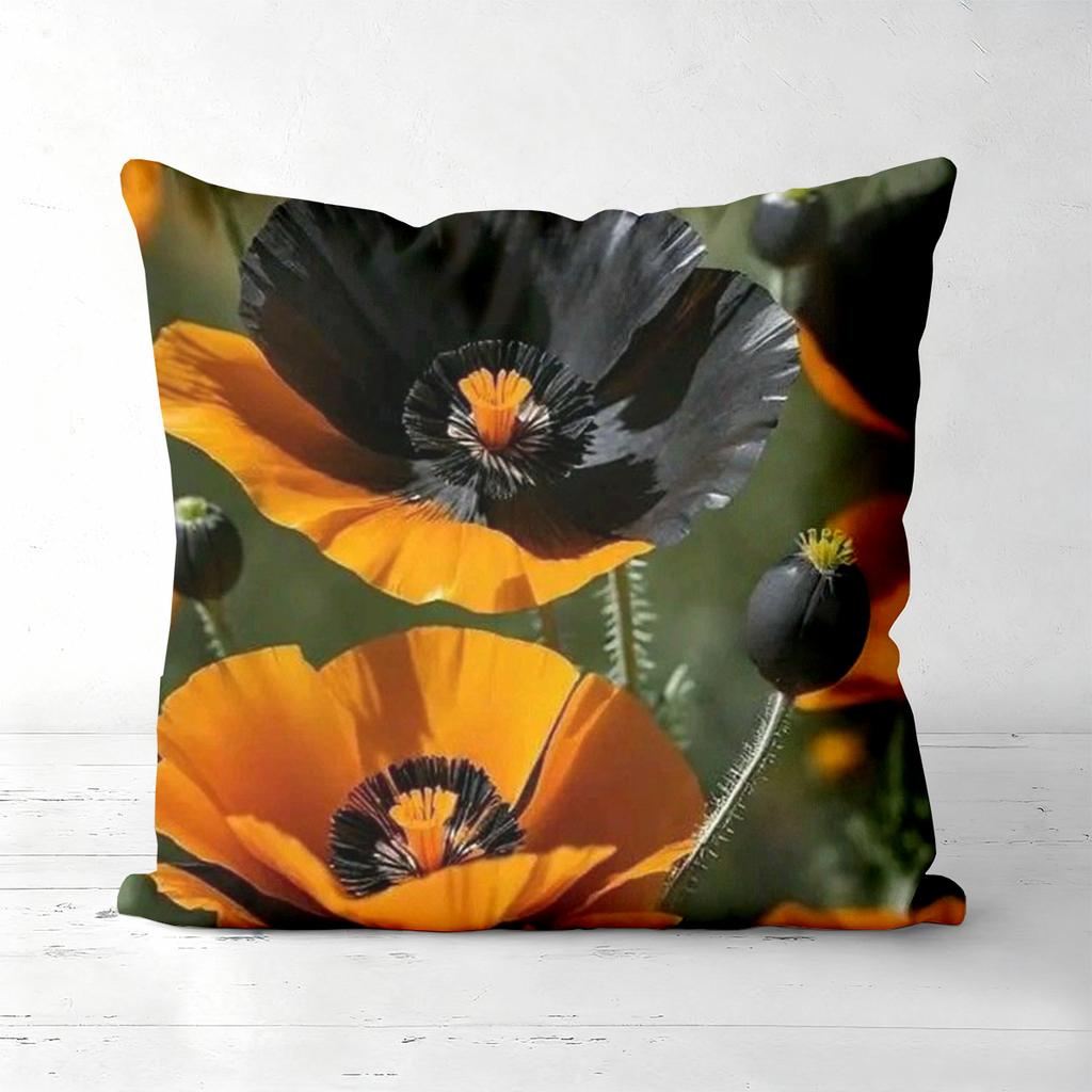 Floral Patterned Throw Pillows Orange Black Flowers Polyester pillowcase, sofa decorative cushion cov Headboard Pillow