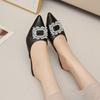 Fashion Pointed Toe Shallow Slip Rhinestone Square Buckle Stiletto Heel Semi-drag Women's Fashion Non-Slip Wear-Resistant Wrapped