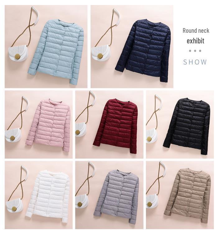 2022 Women's Slim-Fit Collarless Down Jacket - Lightweight Autumn/Winter Round Neck