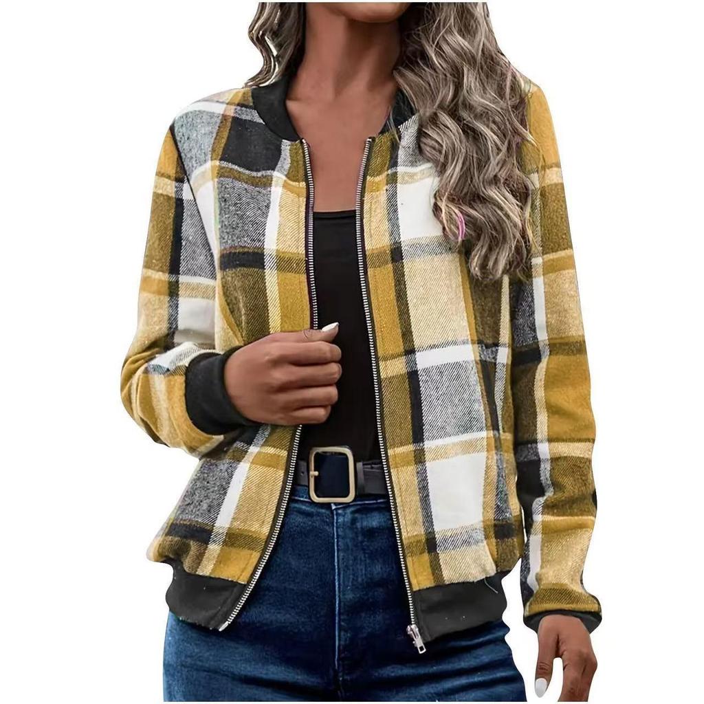 2025 Women's Plaid Zipper Baseball Jacket for Autumn/Winter