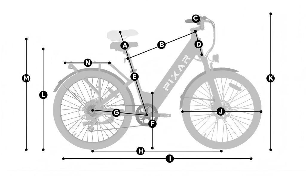 Městské elektrokolo PIXAR Cruiser 27,5" plášť 250W motor 36V12,8Ah baterie Shimano 7 rychlostí rychlost 25 km/h maximální dojezd 80 km