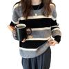 Women's  Striped Sweater Knitted Sweater Autumn and Winter Retro Color Blocked Loose Sweater