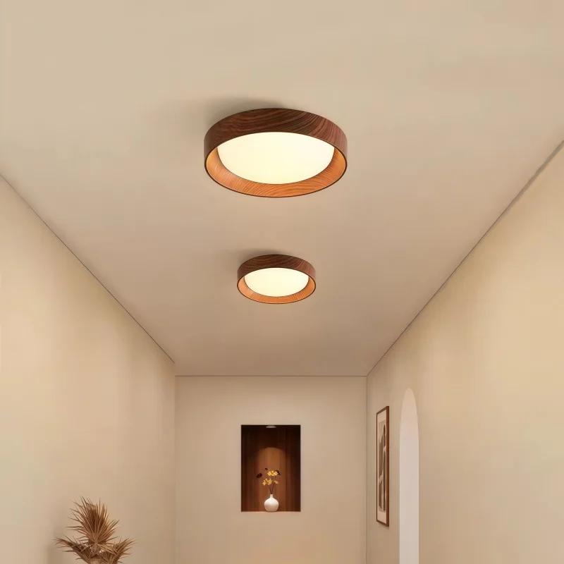 1116 LED Wood Grain Ceiling Round Ceiling Lamp 11cm Ultra-thin Hallway Balcony Lighting Kitchen Three-color Light Changing Lamp