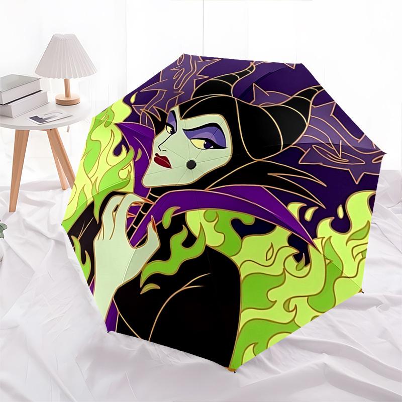 Maleficent, Villain Themed Automatic Opening and Closing Umbrella, Brightly Colored 8-rib Portable Umbrella, Suitable for Men and Women, A Perfect Gif
