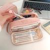 Pink Cloth Multilayer Pencil Case Desktop Storage Solid Color Pencil Pouch  Stationery Holder