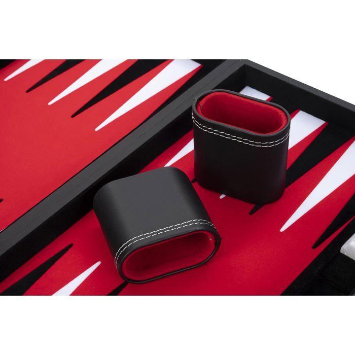 Backgammon de Luxe 18" 45,5 cm- Haute qualité -Simili Cuir, Feutre spécial incrusté, jetons et dés nacrés (Rouge/Noir/Blanc)