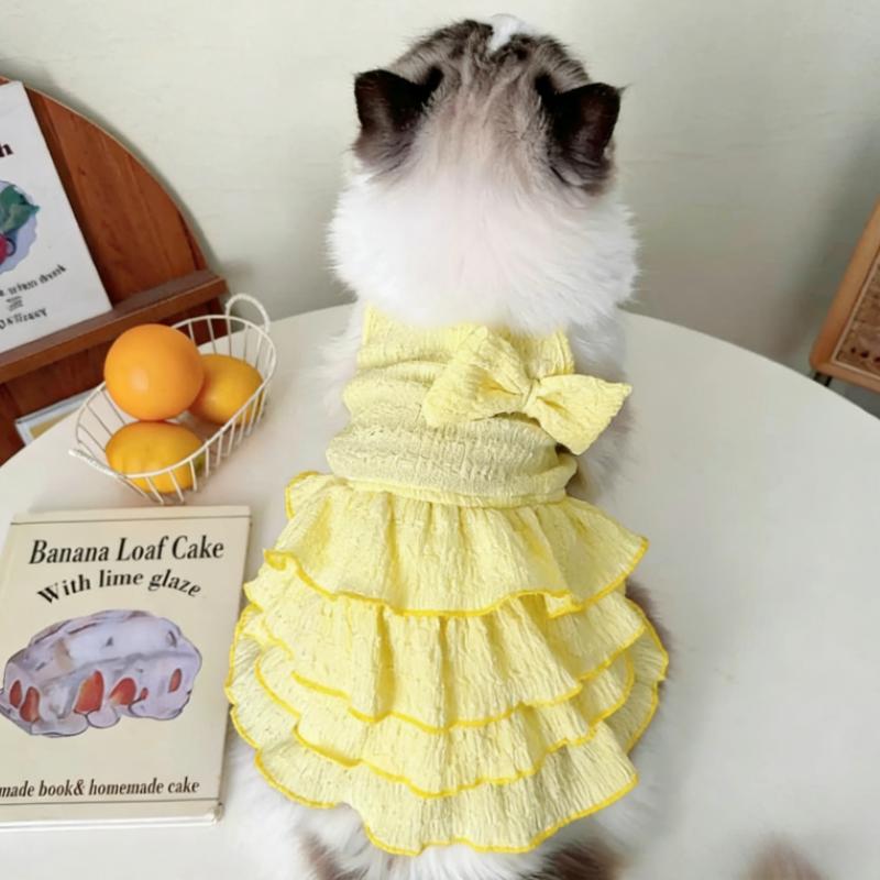 Cute Soft Dog Sling Dress Sweet Bow Dog Clothes Spring Puppy Princess Skirt Fashion Solid Cat Dress Pet Vest Bichon Dog Outfits
