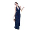 Korean version of the new French lace neck V-neck floral dress women's summer waist design holiday long skirt