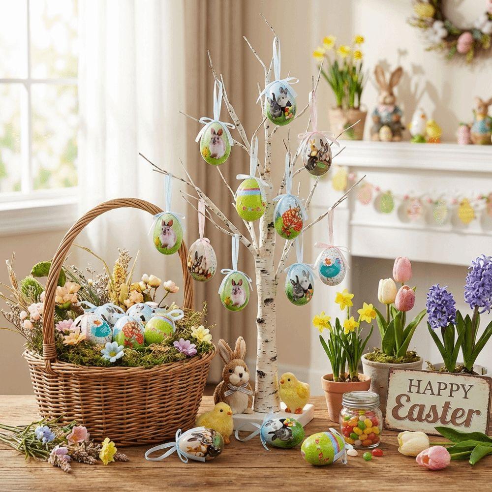 Painted Easter Eggs Pendant DIY Craft Hanging Easter Egg Foam Easter Eggs  Easter Party