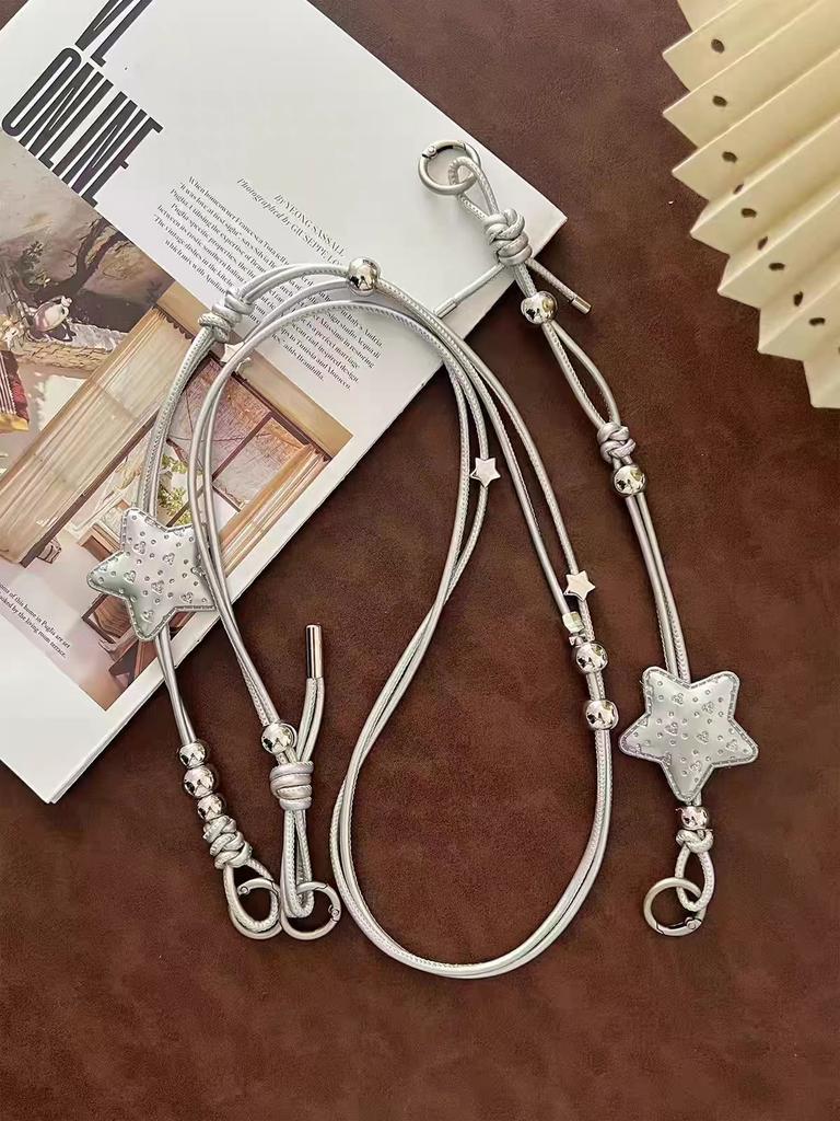 [Cold Silver Star Language] Star Silver Leather Mobile Phone Lanyard Niche Design Sense Crossbody Back Mobile Phone Chain