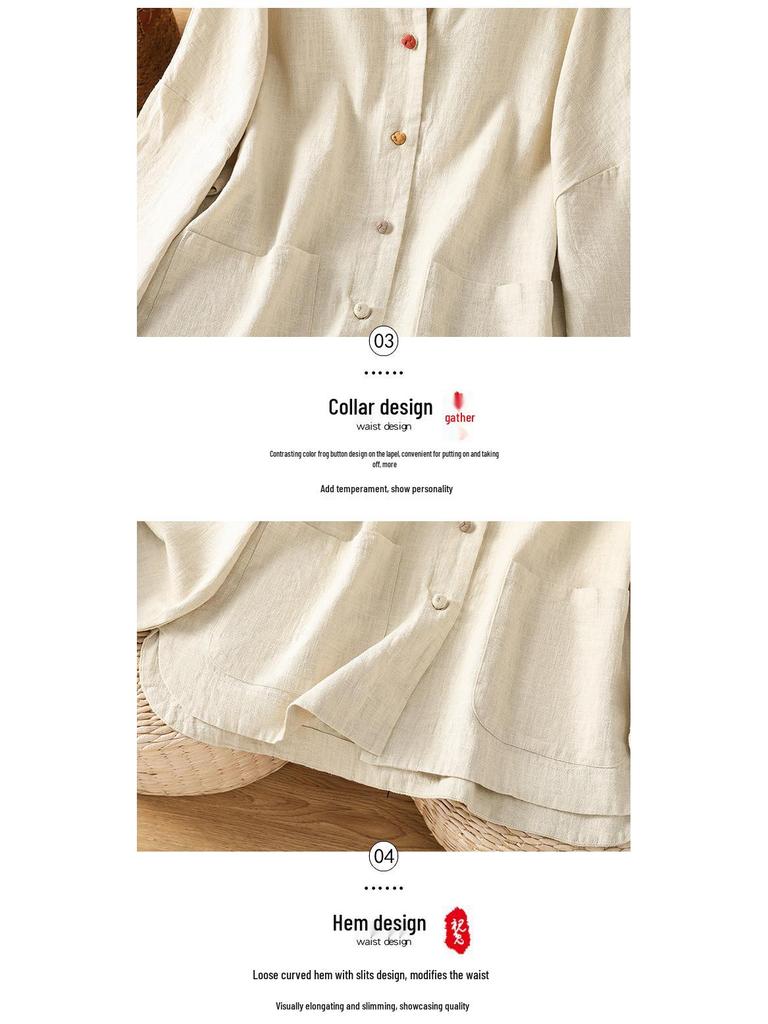 Women's Autumn Zen Cotton Linen Shirt Jacket with Frog Buttons