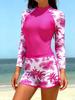 European and American swimwear long-sleeved print splicing double-layer trousers women's split tankini swimsuit
