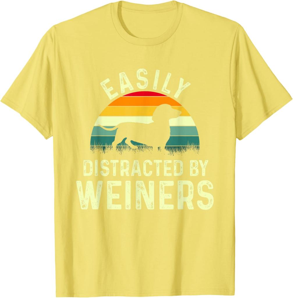 Easily Distracted By Weiners Dachshund Silhouette Unisexs Graphic TShirt Casual Cotton Tee