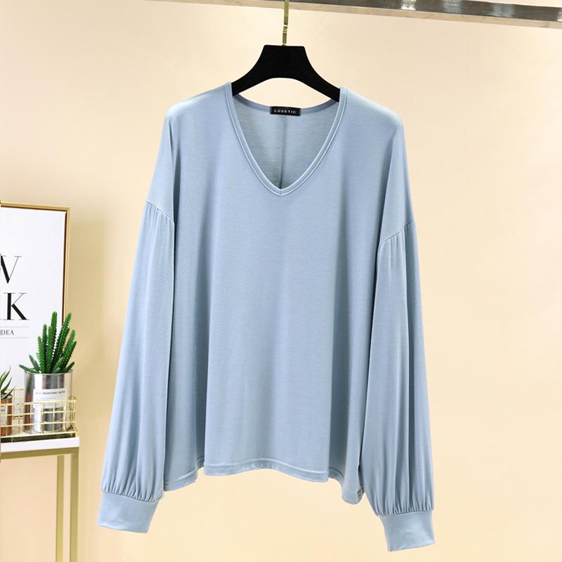 

Женская футболка с длинным рукавом и V-образным вырезом свободного кроя для защиты от солнца - Летний топ большого размера для верховой езды, в корейском стиле Large